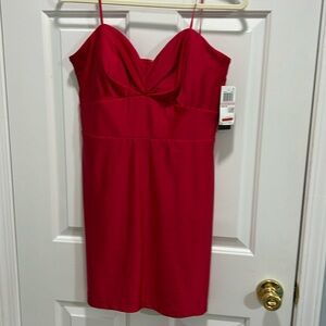 Red strapless mini formal dress